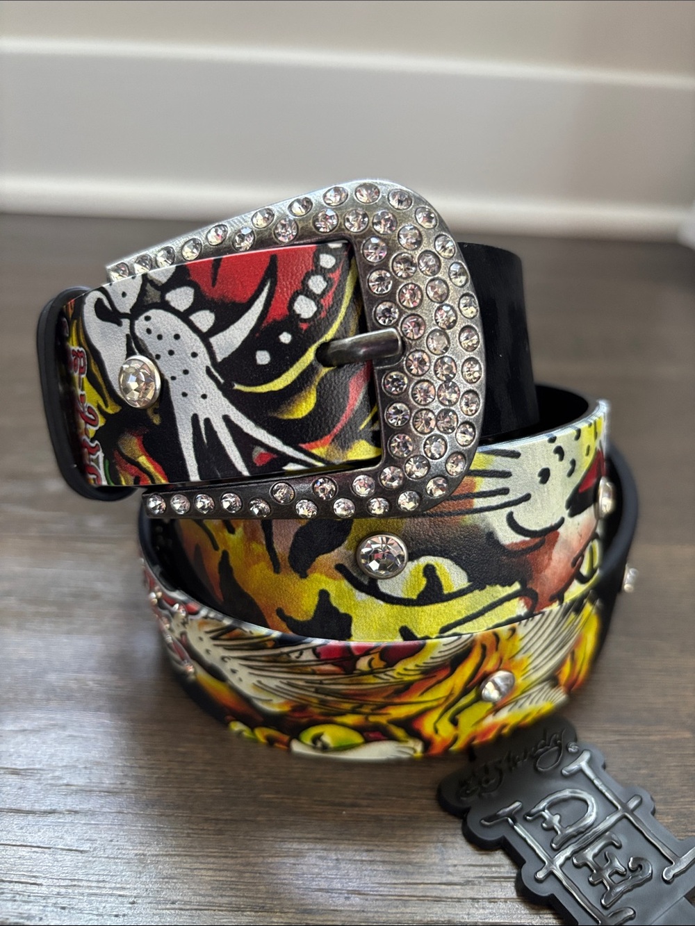 Ed Hardey Manmade Material belt, For The World, X1-04,studs,velvet feel,Tiger